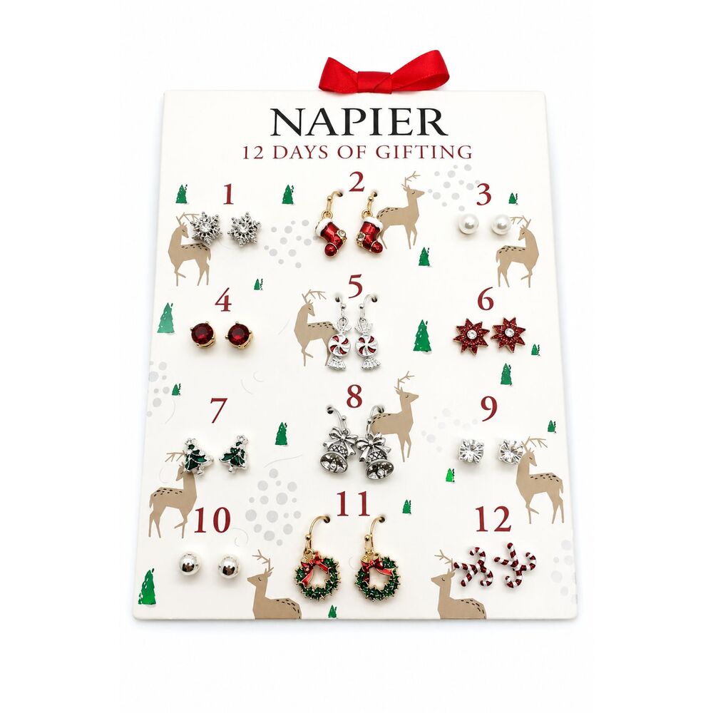NAPIER CHRISTMAS EARRINGS 12 Pair Gift Set NWT Holiday Studs